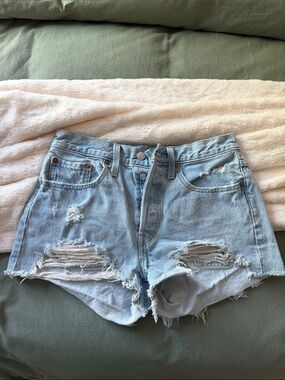 Levi's Light Blue Distressed Cutoff Denim Shorts